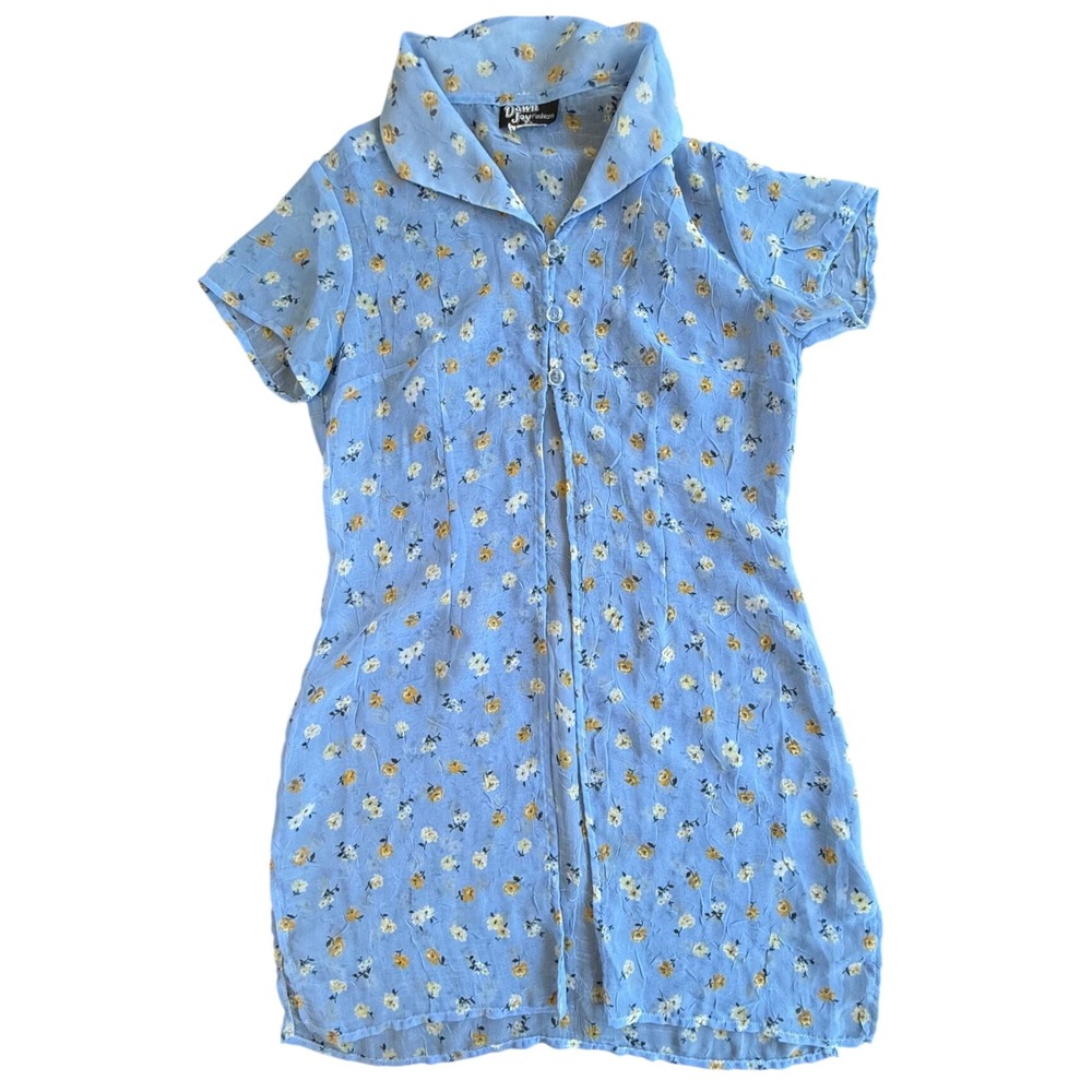 Dawn Joy Mini Dress Womens Blue Floral Sheer 90s Y2K cottagecore fairycore
